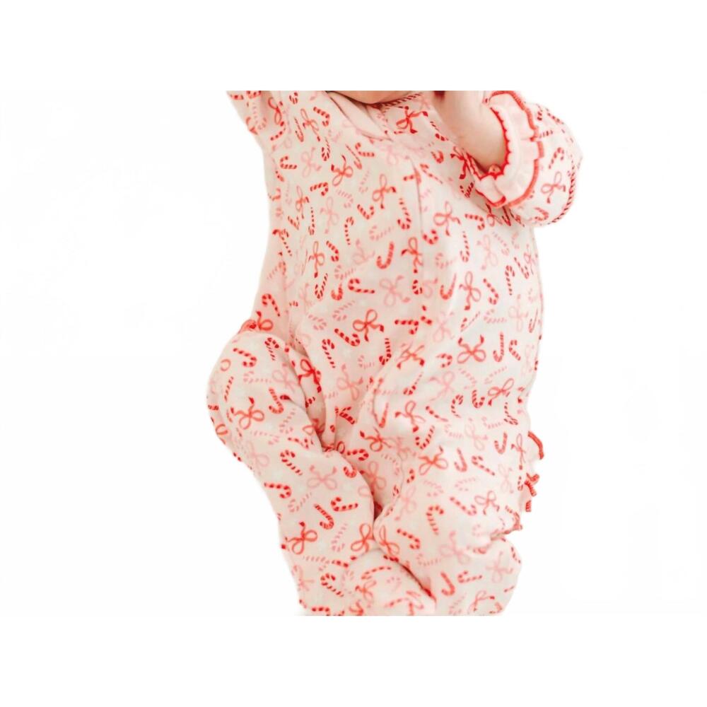 NEW MAGNOLIA BABY kid's candy cane lane ruffle zipper footie in red